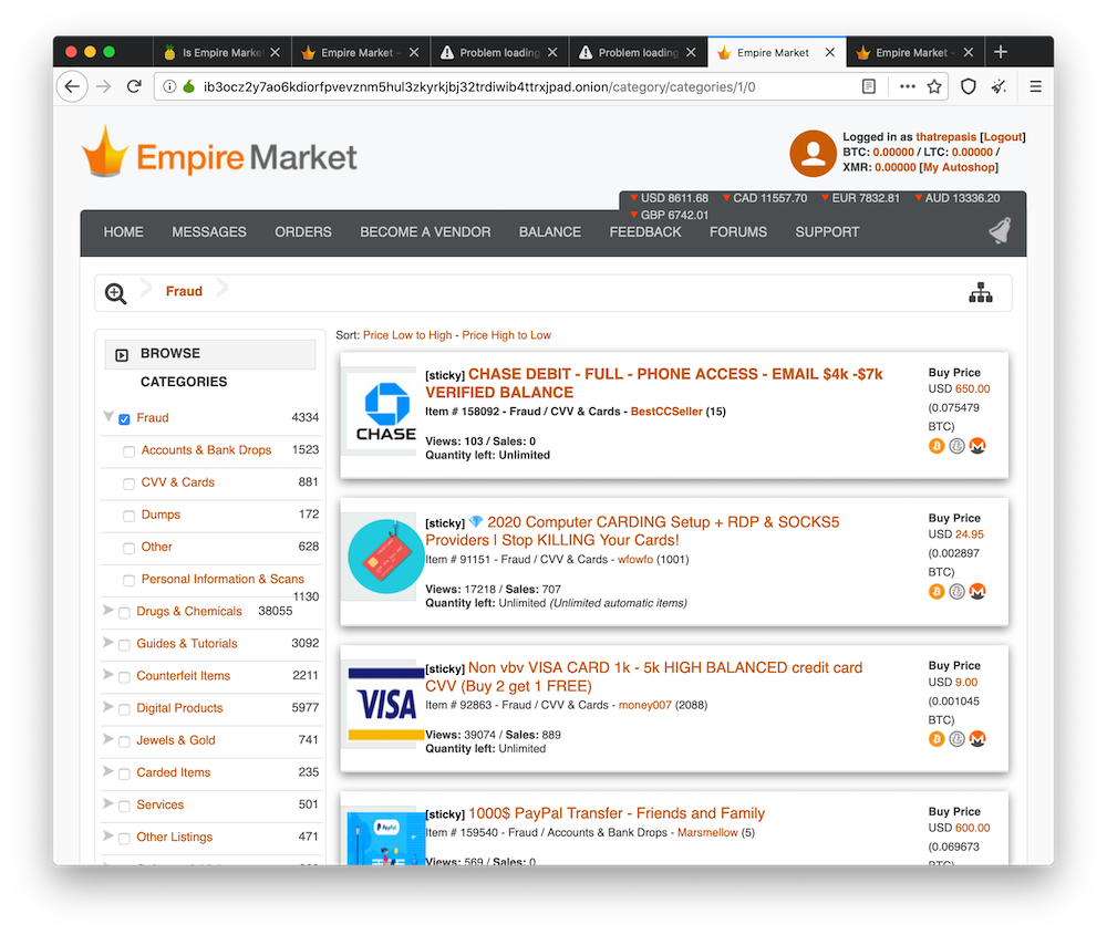 Empire Market, a legitimate looking website